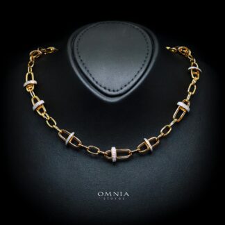 Marla Gold and White Necklace with High-Quality Simulated Diamonds in 925 Silver
