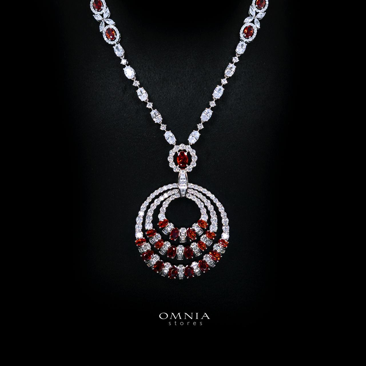 Selestine Red Long Chain Necklace and Earring Set with High-Quality Simulated Diamonds and Rhodium Plating - Image 2