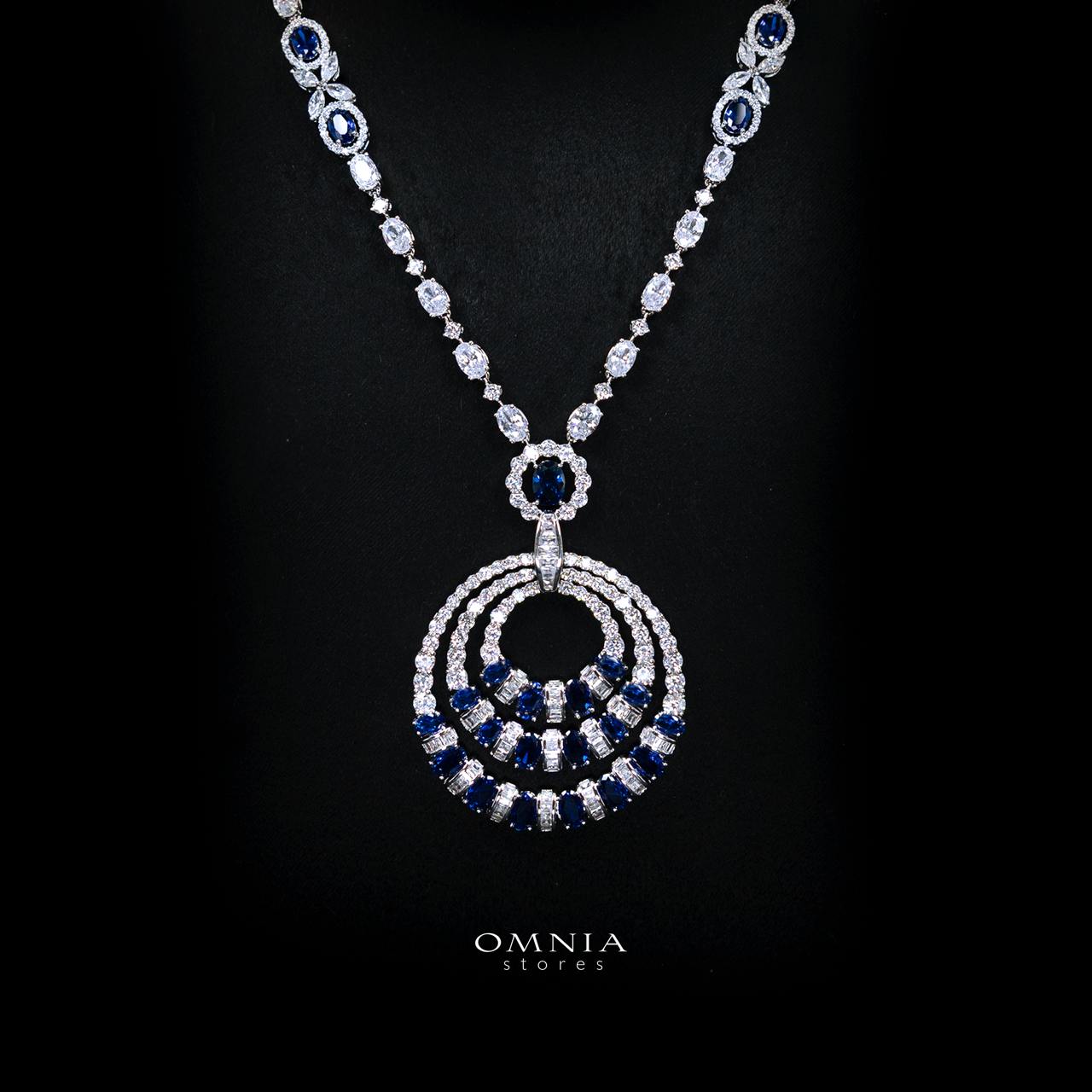 Selestine Blue Long Chain Necklace and Earring Set with High-Quality Simulated Diamonds and Rhodium Plating - Image 2