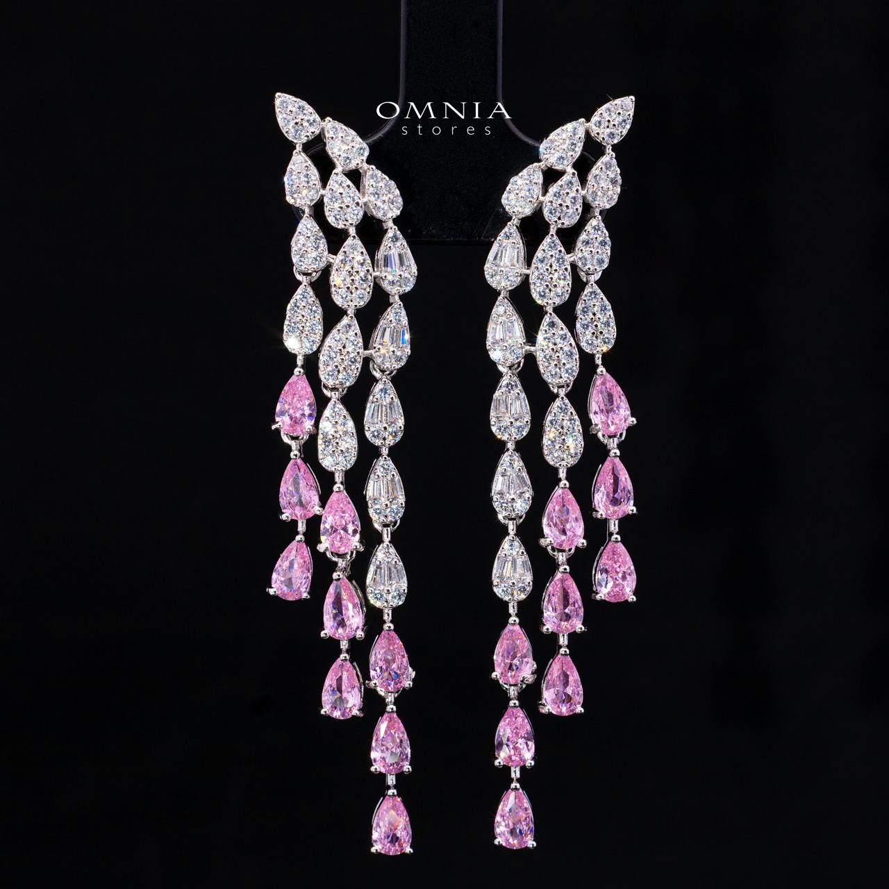 Omnia Senna Luxury Bridal Pink Full Set in High Quality Zircon Stone Rhodium Plated - Image 4