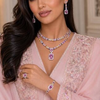 Rahmira Multicolor Luxury Bridal Full Jewelry Set with High-Quality Premium Simulated Diamonds – Rhodium-Plated