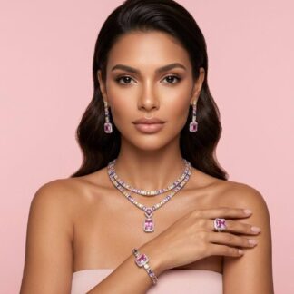 Rahmira Multicolor Luxury Bridal Full Jewelry Set with High-Quality Premium Simulated Diamonds – Rhodium-Plated