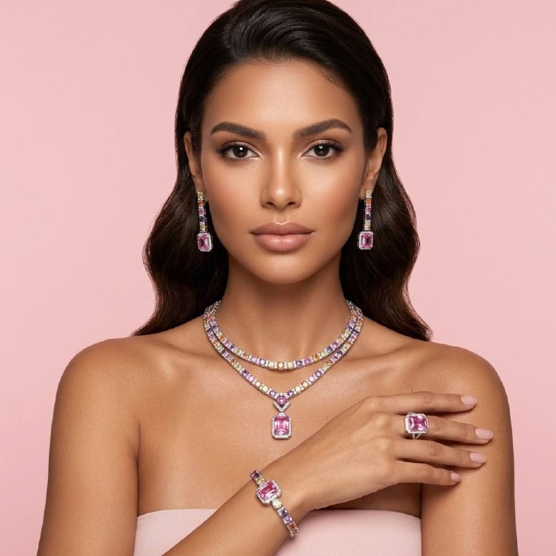 Rahmira Multicolor Luxury Bridal Full Jewelry Set with High-Quality Premium Simulated Diamonds – Rhodium-Plated