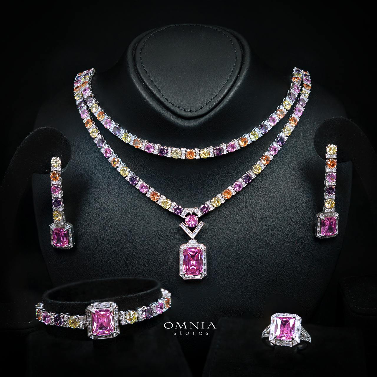 Rahmira Multicolor Luxury Bridal Full Jewelry Set with High-Quality Premium Simulated Diamonds – Rhodium-Plated - Image 2