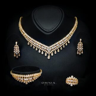 Omnia Sima Gold Luxury Bridal Full Set in High Quality Zircon Stone Rhodium Plated