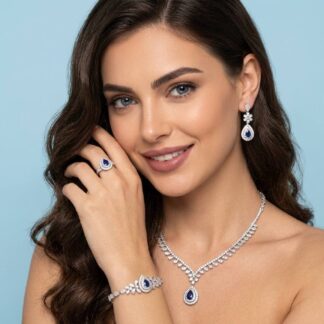 Valerie Blue Luxury Bridal Full Set in High-Quality Rhodium-Plated Finish with Premium Zircon Stones