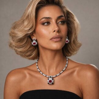 Velanora Ruby Red Necklace with High-Quality Premium Simulated Diamonds in 925 Sterling Silver