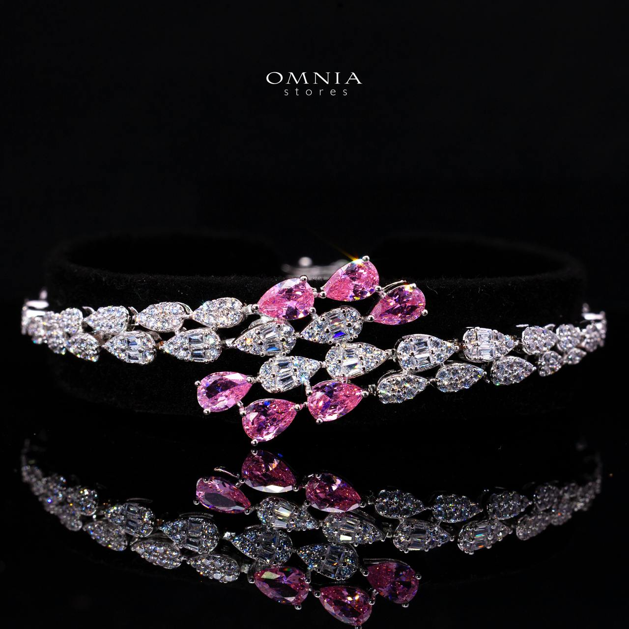 Omnia Senna Luxury Bridal Pink Full Set in High Quality Zircon Stone Rhodium Plated - Image 3