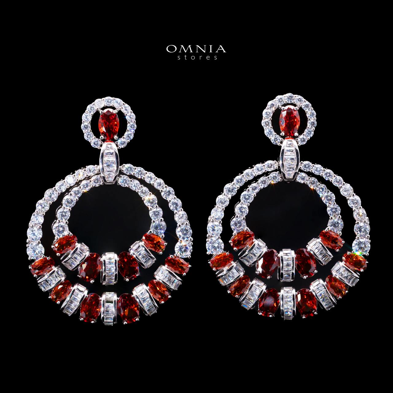 Selestine Red Long Chain Necklace and Earring Set with High-Quality Simulated Diamonds and Rhodium Plating - Image 3