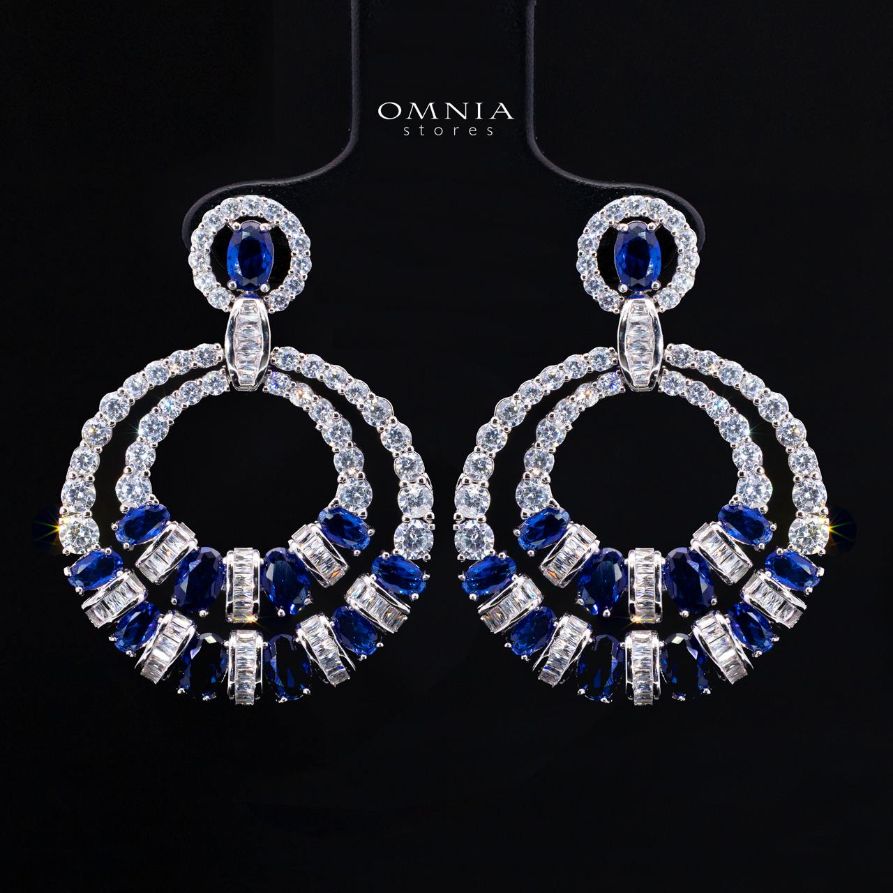 Selestine Blue Long Chain Necklace and Earring Set with High-Quality Simulated Diamonds and Rhodium Plating - Image 3
