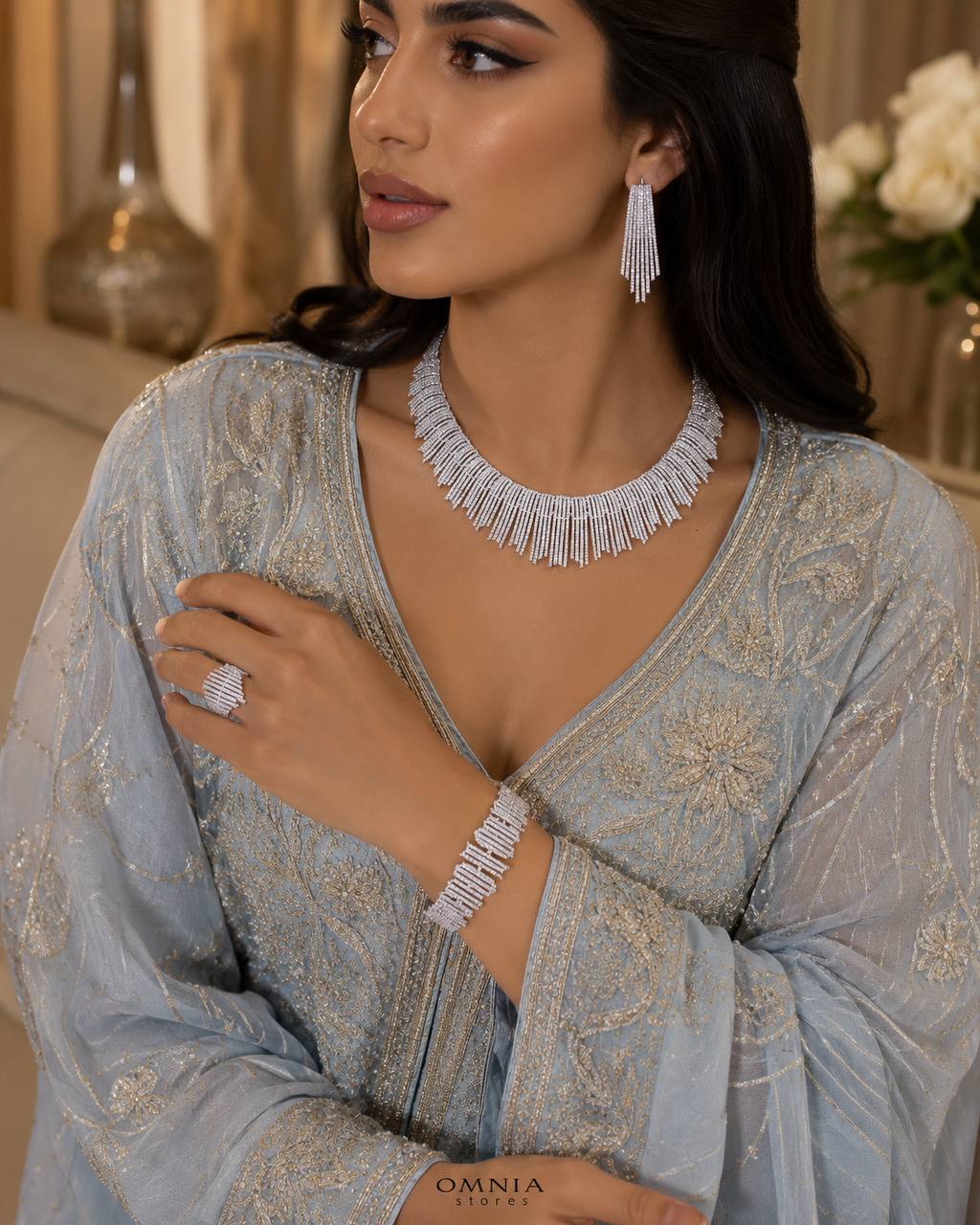 Zuhaira White Luxury Bridal Full Jewelry Set with High-Quality Premium Simulated Diamonds