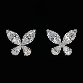 Omnia Ziara White Floral Earrings With High Quality Certified Lab Crafted Stones In 925 Silver