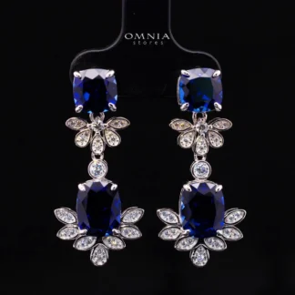 Omnia Alyah White and Blue Floral Earrings With High Quality Sapphire Lab Grown Stones in 925 Silver