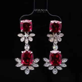 Omnia  Alyah White and Red Floral Earrings With High Quality Ruby Lab Grown Stones in 925 Silver