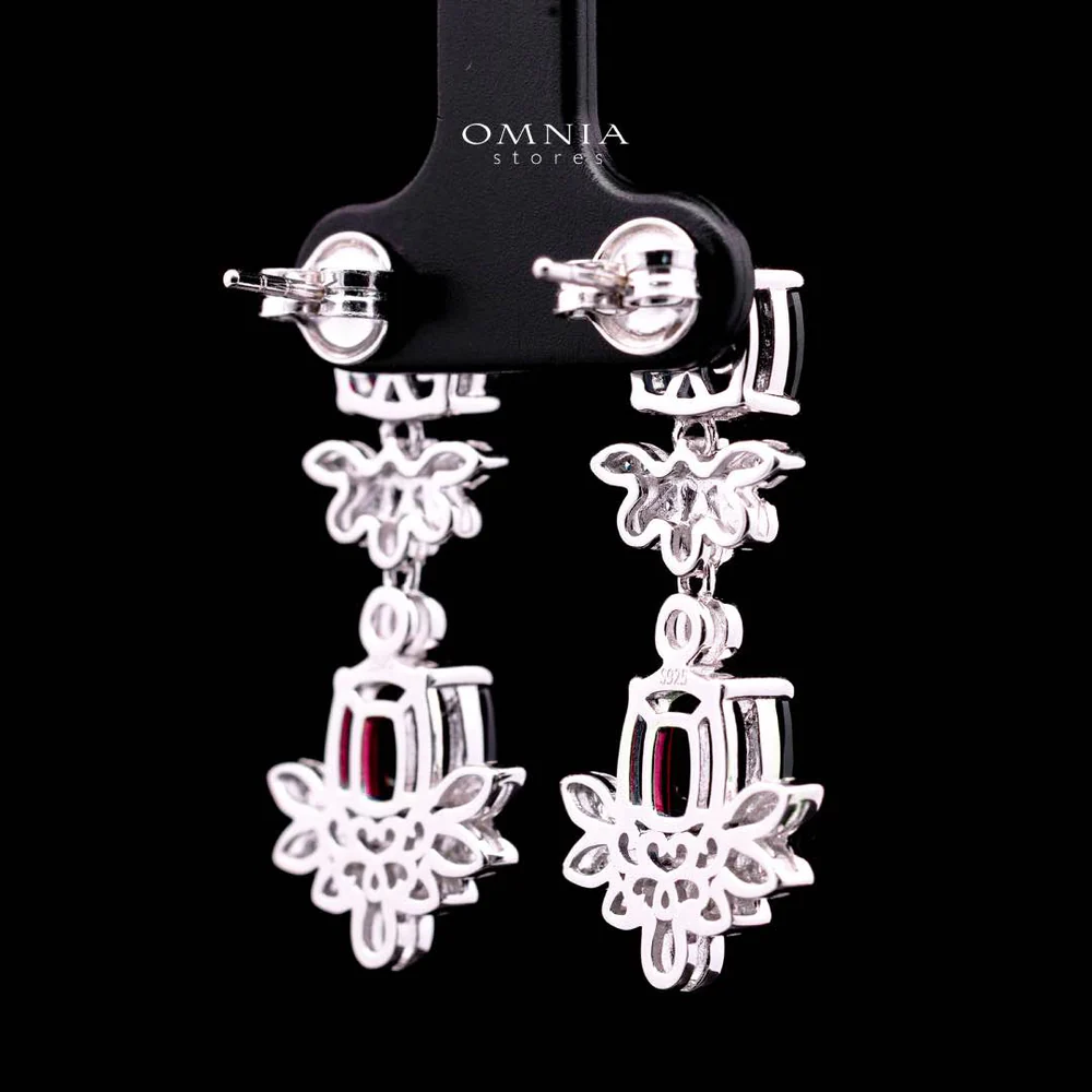 Omnia Alyah White and Red Floral Earrings With High Quality Ruby Lab Grown Stones in 925 Silver - Image 3