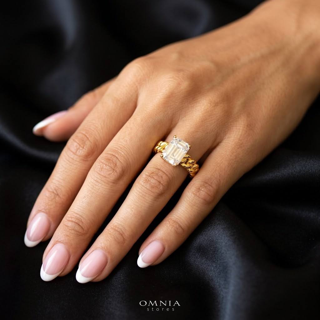Keira Emerald-Cut Moissanite Ring 7x9mm (3CT) with Certificate in 925 Sterling Silver Gold Plated - Image 3