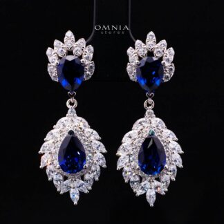 Carolina Lab-Grown Blue Sapphire Earrings with GRC Certificate, Pear 6×9mm in 925 Sterling Silver