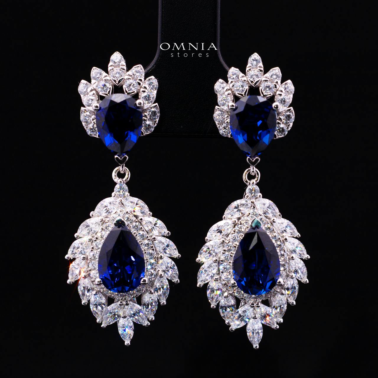 Carolina Lab-Grown Blue Sapphire Earrings with GRC Certificate, Pear 6×9mm in 925 Sterling Silver