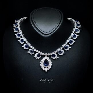 Carolina Lab-Grown Blue Sapphire Necklace with GRC Certificate in 925 Sterling Silver