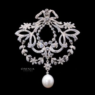 Inna Luxury Chandelier Pearl Brooch with High-Quality Simulated Diamonds in 925 Sterling Silver