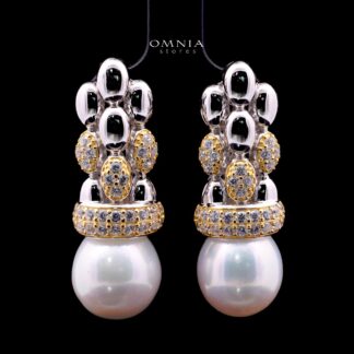 Dulce Royal Two-Tone Pearl Drop Earrings – Premium Simulated Diamond in 925 Silver