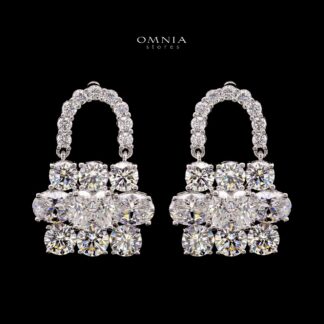 Aila White Lock Design Earrings with High-Quality Premium Simulated Diamonds in 925 Sterling Silver