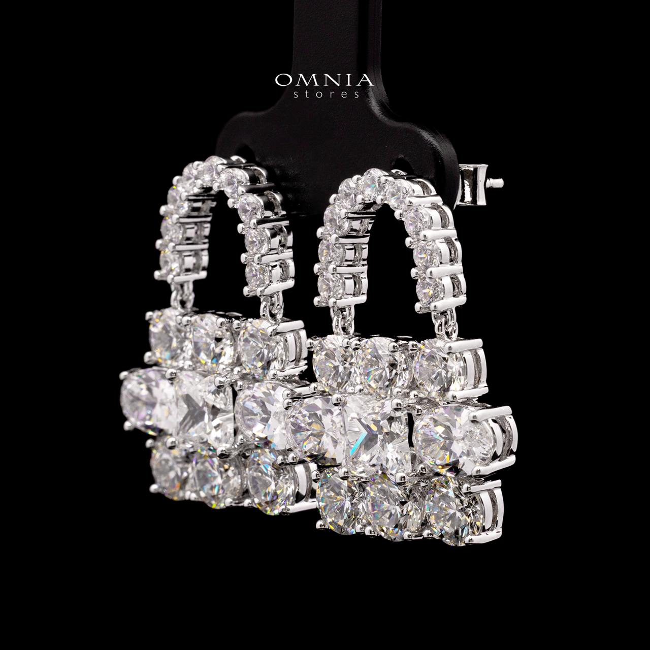 Aila White Lock Design Earrings with High-Quality Premium Simulated Diamonds in 925 Sterling Silver - Image 2