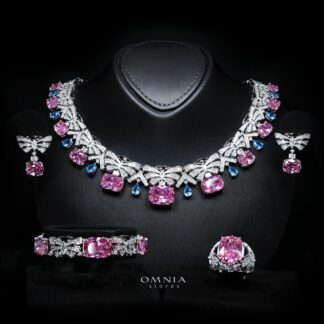 Kenzy Multicolor Luxury Bridal Full Set with High-Quality Simulated Diamonds – Rhodium Plated