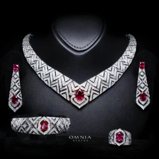 Daryan Red Luxury Bridal Full Set with High-Quality Simulated Diamonds – Rhodium Plated