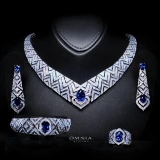 Daryan Blue Luxury Bridal Full Set with High-Quality Simulated Diamonds – Rhodium Plated
