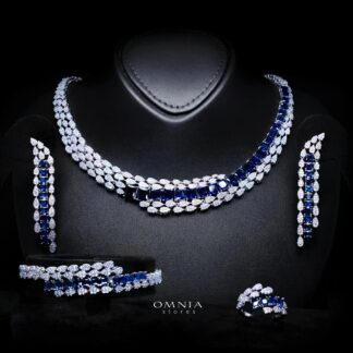 Trinity Blue Luxury Bridal Full Set with High-Quality Simulated Diamonds – Rhodium Plated