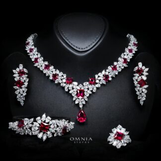 Christine Red Luxury Bridal Full Set with High-Quality Simulated Diamonds – Rhodium Plated