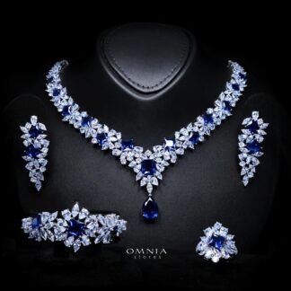 Christine Blue Luxury Bridal Full Set with High-Quality Simulated Diamonds – Rhodium Plated