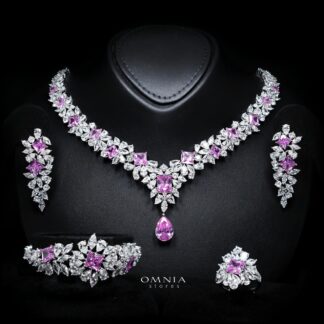 Christine Pink Luxury Bridal Full Set with High-Quality Simulated Diamonds – Rhodium Plated