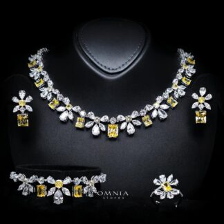 Rizza Yellow Luxury Bridal Full Set with High-Quality Simulated Diamonds – Rhodium Plated