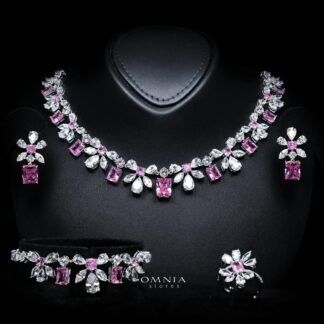 Rizza Pink Luxury Bridal Full Set with High-Quality Simulated Diamonds – Rhodium Plated