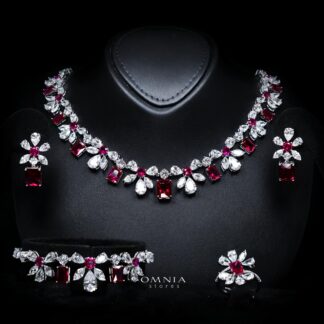 Rizza Ruby Red Luxury Bridal Full Set with High-Quality Simulated Diamonds – Rhodium Plated