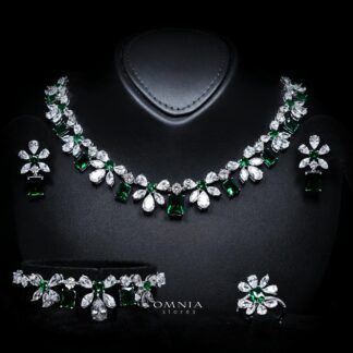 Rizza Green Luxury Bridal Full Set with High-Quality Simulated Diamonds – Rhodium Plated