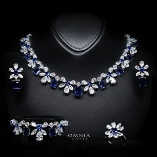 Rizza Blue Luxury Bridal Full Set with High-Quality Simulated Diamonds – Rhodium Plated