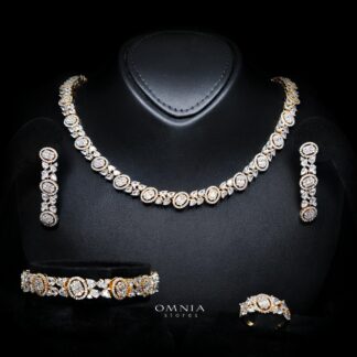 Rahima Gold Luxury Bridal Full Set with High-Quality Simulated Diamonds and Rhodium Plating