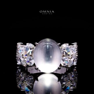 Bela Moonstone Ring with Certified Premium Simulated Diamonds in 925 Sterling Silver