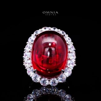 Malaika Imperial Red Gemstone Ring with Certified High-Quality Premium Simulated Diamonds in 925 Sterling Silver