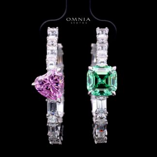 Odesa Green & Pink Hoop Earrings with Certified High-Quality Premium Simulated Diamonds in 925 Sterling Silver