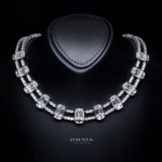 Liezel Premium Rhodium-Plated Alloy Necklace with High-Quality Simulated Diamonds