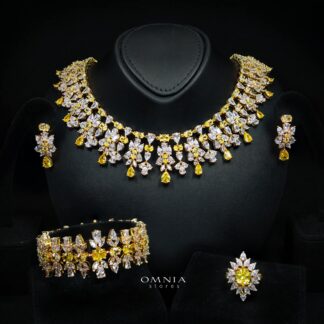 Omnia Dema Gold Luxury Bridal Full Set in High Quality Zircon Stone Rhodium Plated