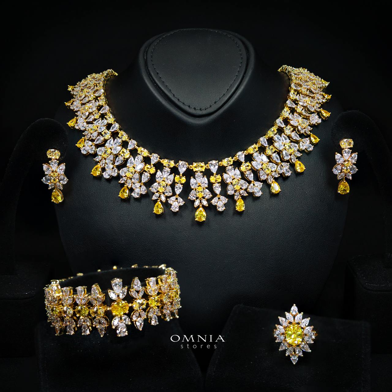 Omnia Dema Gold Luxury Bridal Full Set in High Quality Zircon Stone Rhodium Plated