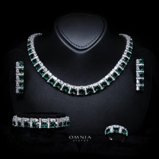 Marley Green Bridal Full Set with High-Quality Simulated Diamonds – Rhodium Plated