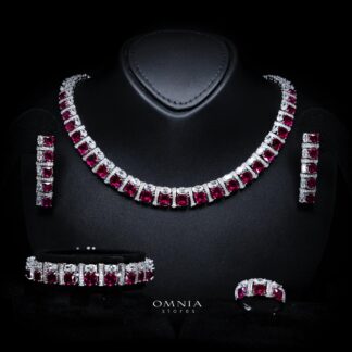 Marley Red Bridal Full Set with High-Quality Simulated Diamonds – Rhodium Plated
