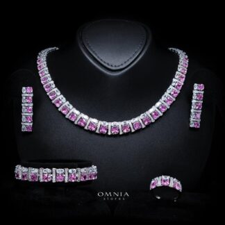Marley Pink Bridal Full Set with High-Quality Simulated Diamonds – Rhodium Plated