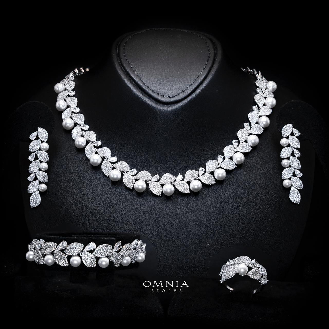 Radwa White Pearl Bridal Full Set with High-Quality Simulated Diamonds – Rhodium Plated